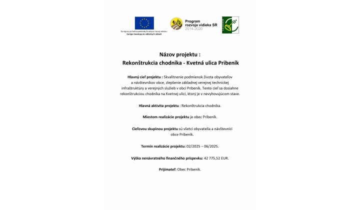 Fotka - Rekonštrukcia chodníka - Kvetná ulica Pribeník